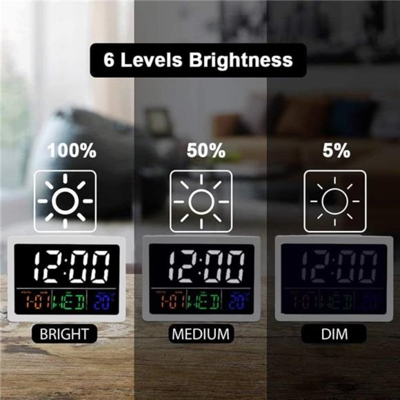 Digital Alarm Clock 5.5" Large LED Time Display Adjustable Alarm Volume Calendar - Picture 3 of 6